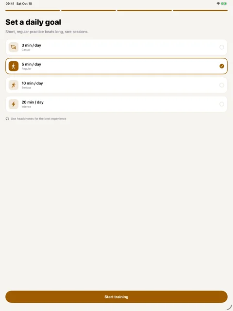 A goal you can keep · iPad: Choose how much time to practise each day.