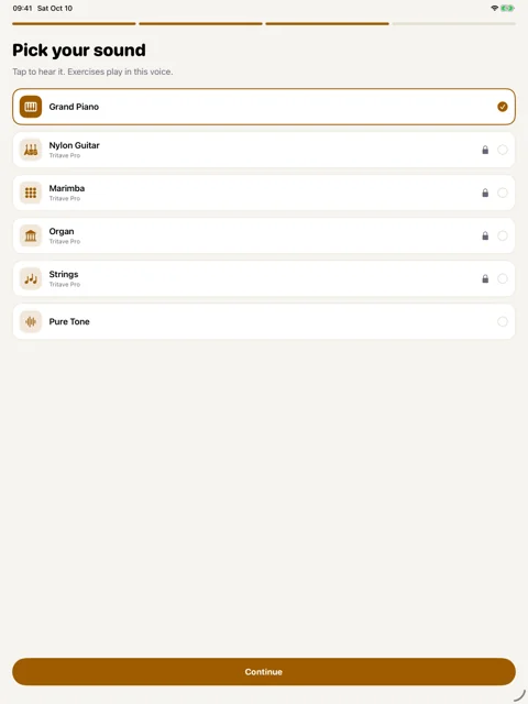 Find your sound · iPad: Preview an instrument for your exercises.